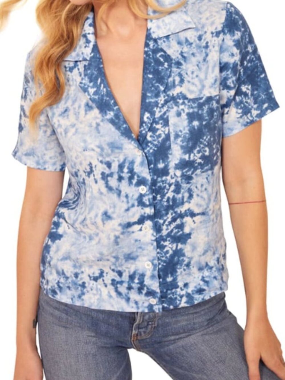 Reformation Linen Blue and White Shirt Size Small